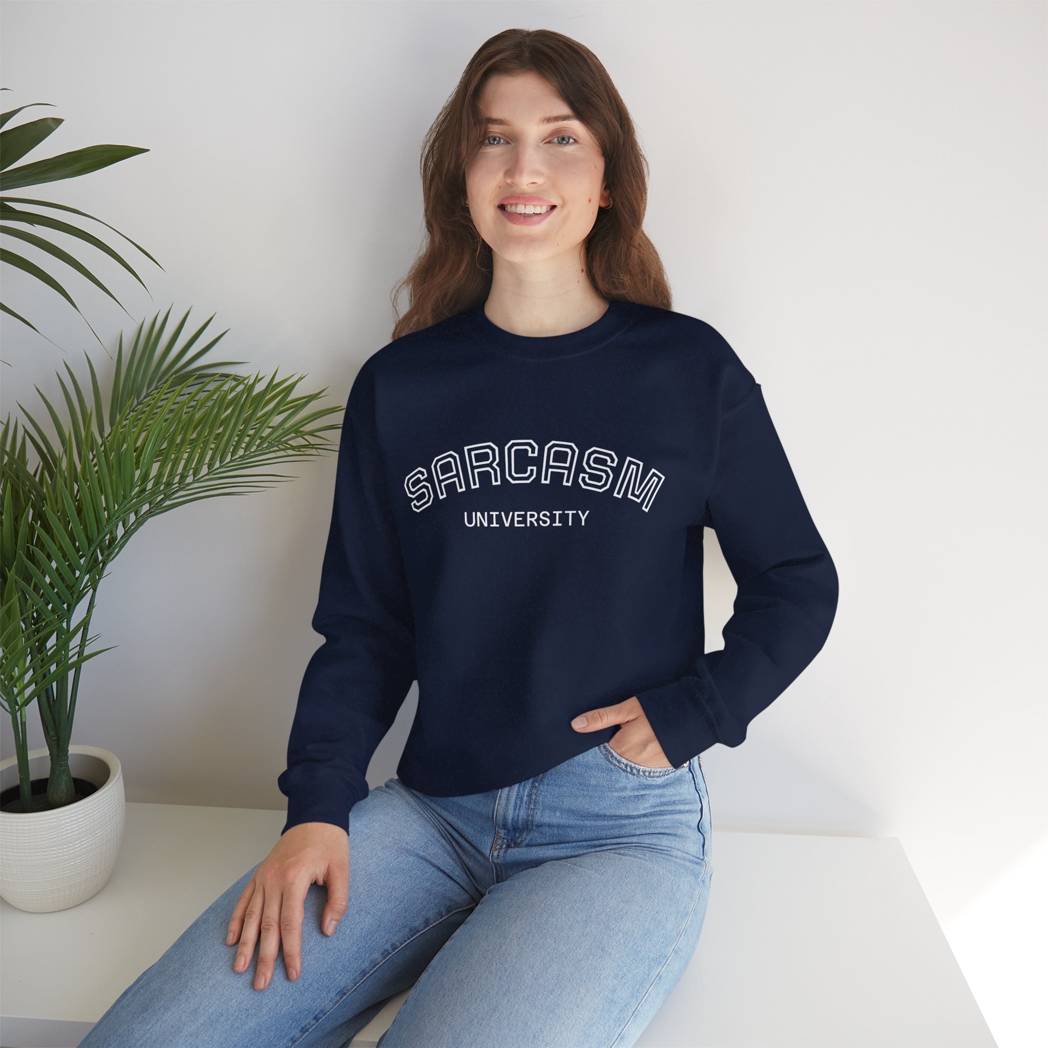 Sarcasm University Crewneck Sweatshirt – Funny College Style Sweatshirt 1 Sarcasm University Funny Sweatshirt